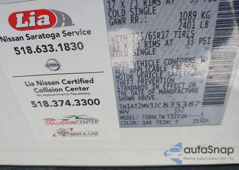 2018 Nissan Rogue Sv z USA, uszkodzony, nr VIN 5N1AT2MV3JC835387